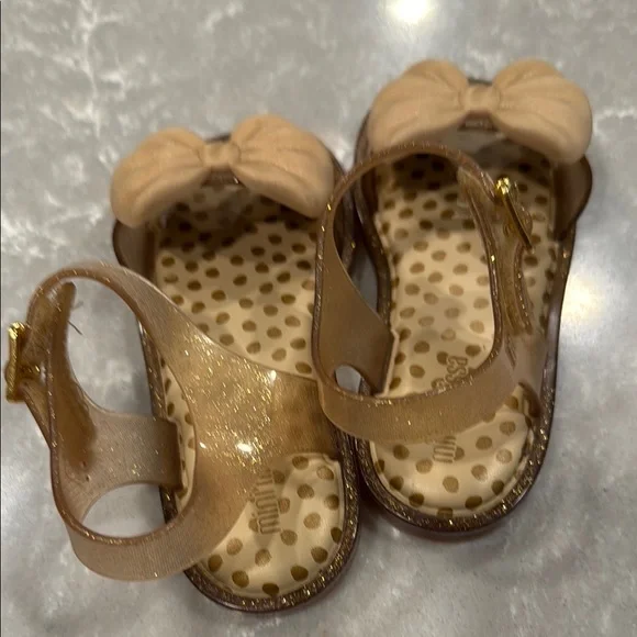 Mini Melissa Tan Cream Glitter Jelly Sandals with Bow - Picture 4 of 6
